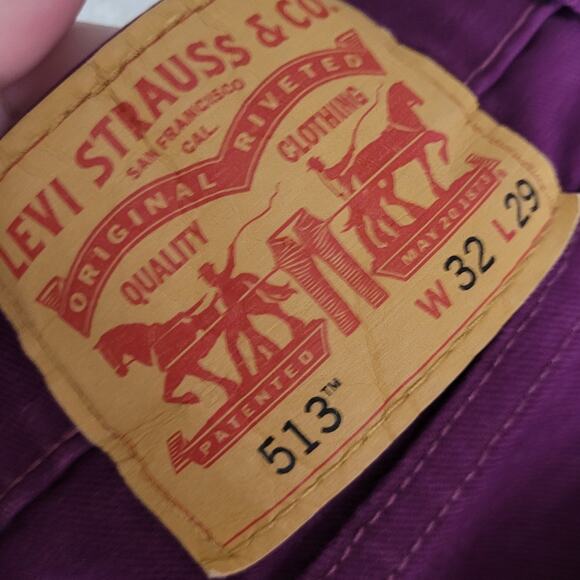 Levis 513 slim straight jeans maroon red purple plum 32x29 - Picture 8 of 8